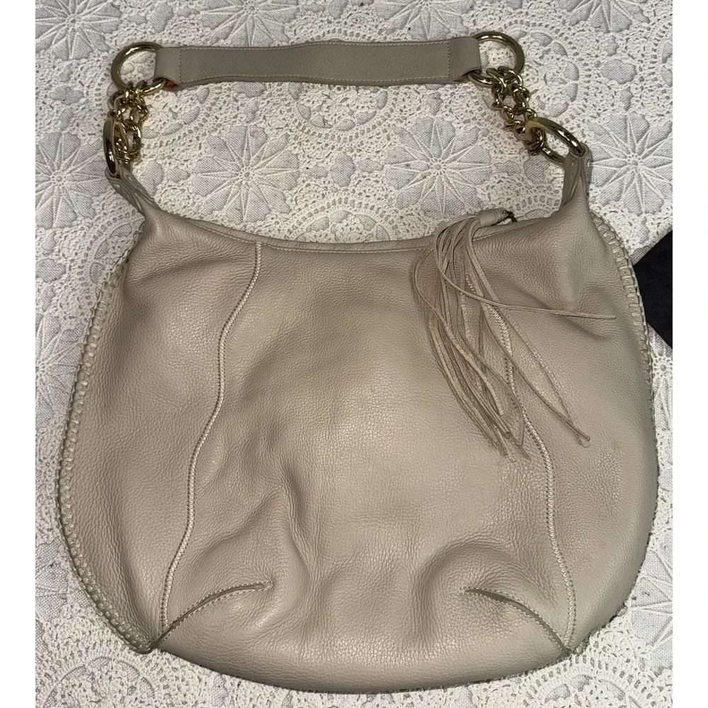 Vtg NEW Chi by Falchi Floral Leather Pebbled Shoulder Handbag SnakeSkin‎ Cream